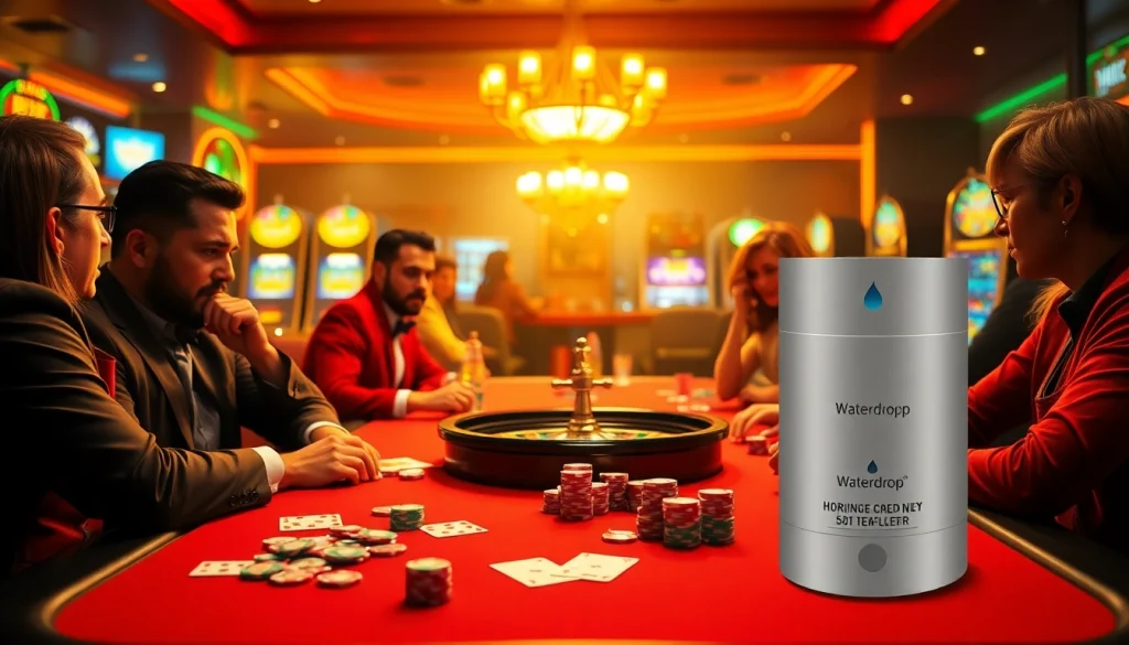 The Waterdrop 5231JA2002A Refrigerator Water Filter enhances luxury during an exciting high-stakes poker game.