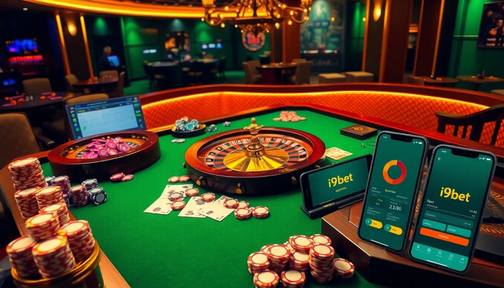 Experience luxurious gaming at i9bet with colorful poker chips and an elegant casino table.
