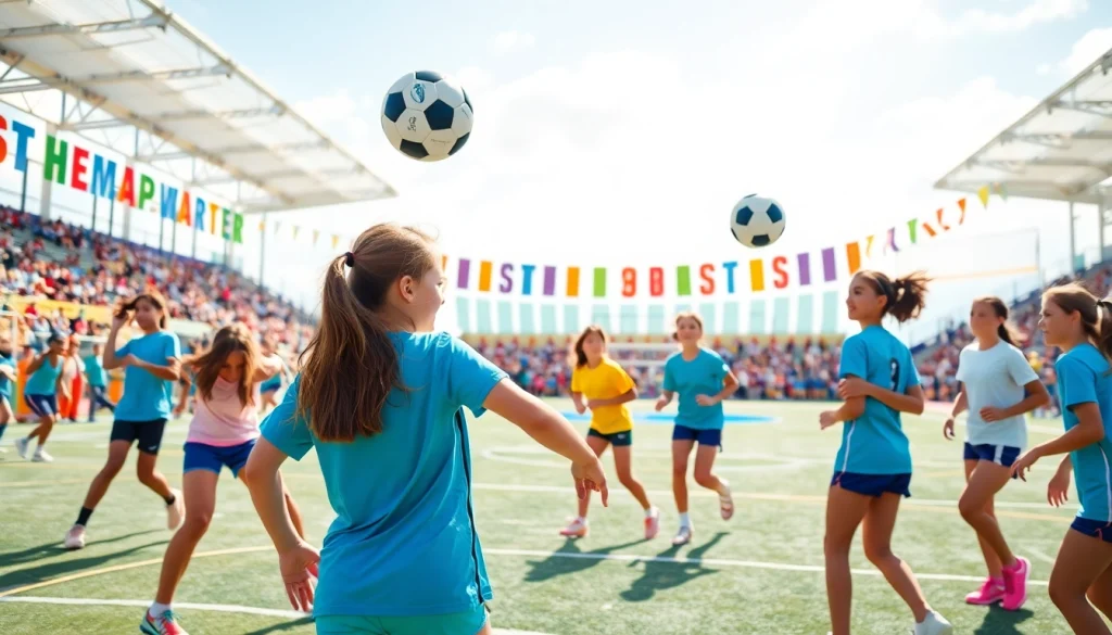 Girls engaged in various sports at Multi Sports Camps for Girls, showcasing vibrant teamwork.