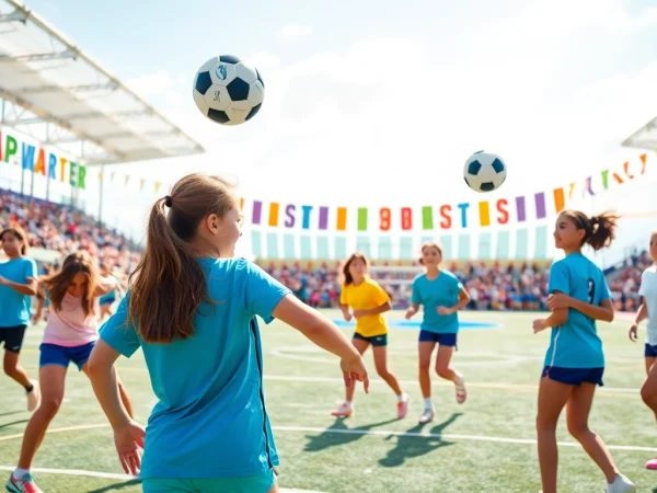 Girls engaged in various sports at Multi Sports Camps for Girls, showcasing vibrant teamwork.