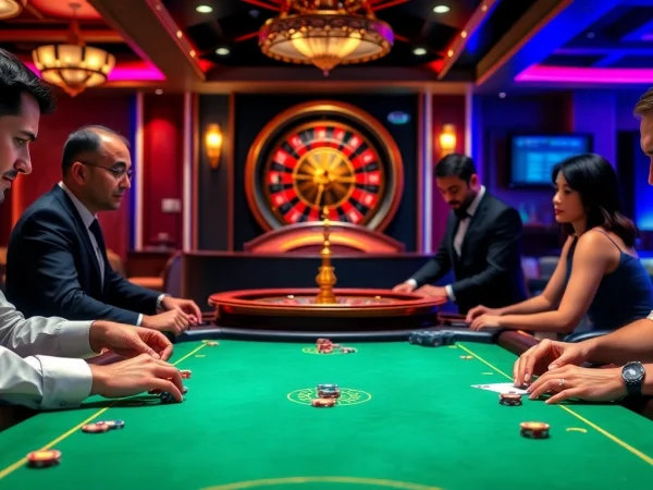 Engage in the thrilling oxplay login experience at a luxurious casino poker table filled with vibrant action.