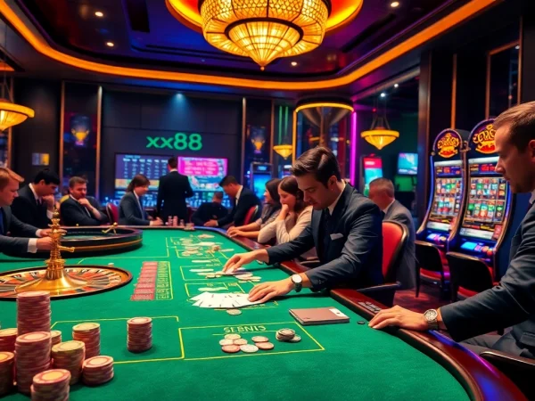xx88 win on a lively casino floor with players and professional croupiers engaged in thrilling gameplay.