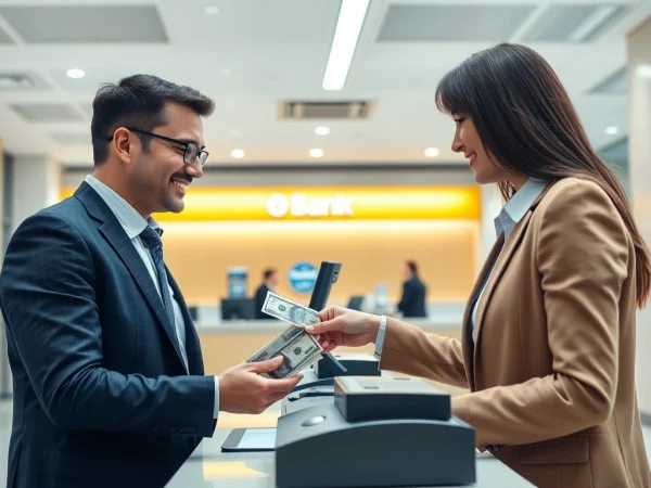 Melakukan deposit 1k di bank dengan teller yang profesional yang membantu pelanggan.