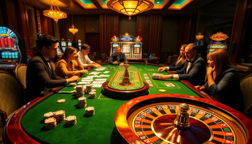PS99 gaming table with players engaged in intense action, featuring poker chips and cards.