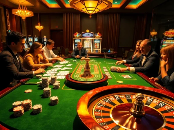 PS99 gaming table with players engaged in intense action, featuring poker chips and cards.