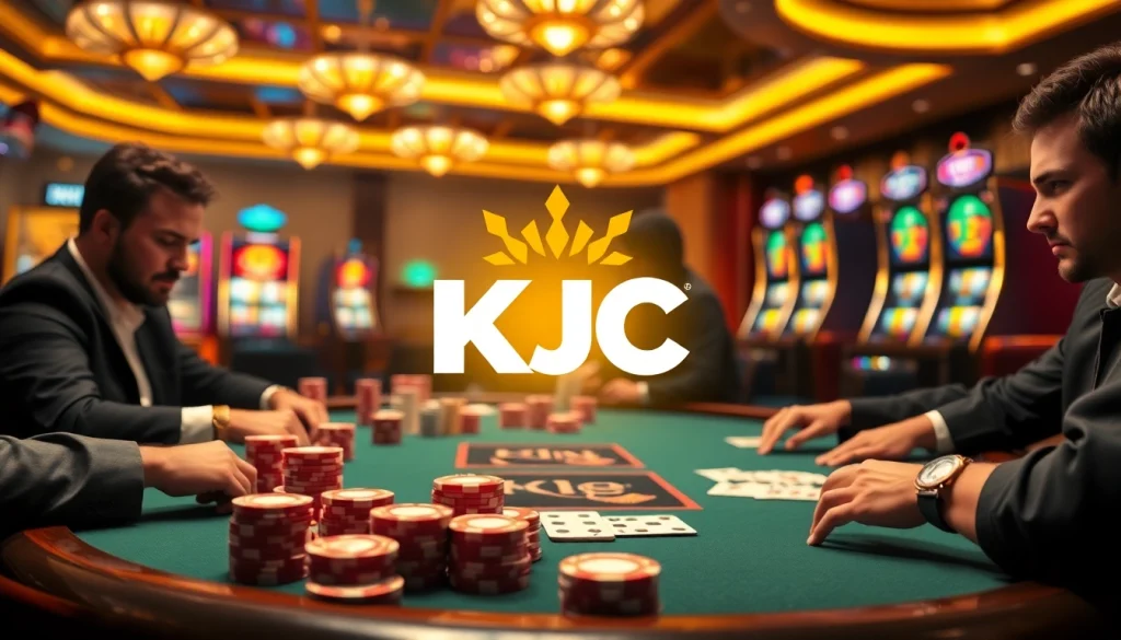 Experience KJC excitement at a luxurious poker table with vibrant chips and cards.