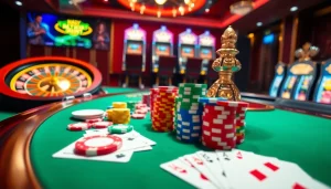 Scène engageante de joueurs profitant du casino en ligne Français à une table de poker vibrante.