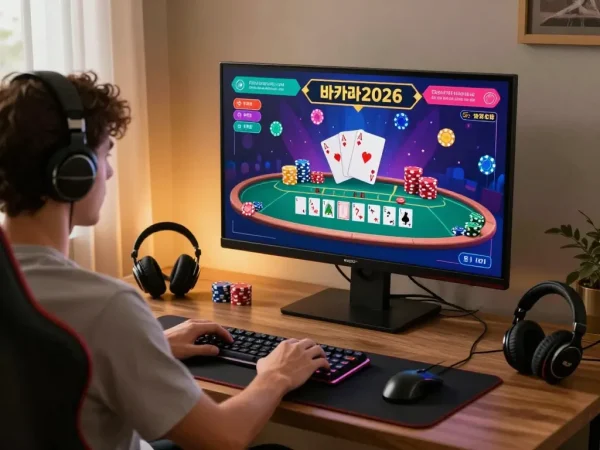 A player enjoying an engaging baccarat game on a stylish setup, showcasing the exciting atmosphere of 바카라사이트 in 2026.