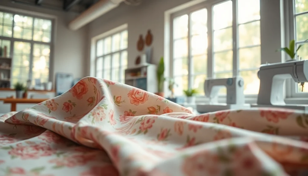Stof voor blouse in a serene sewing studio showcasing elegant patterns and textures.