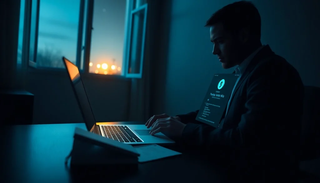 Explore the hidden wiki with a user browsing safely on a laptop in a dark room.