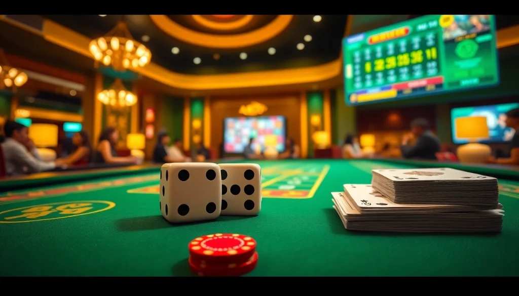 Engage in thrilling gameplay at Tài Xỉu MD5, featuring vibrant dice and elegant casino elements.