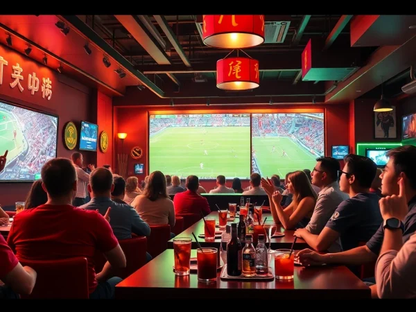 Exciting sports betting scene showcasing 토토스토리 supporters enjoying a live match at a modern bar.