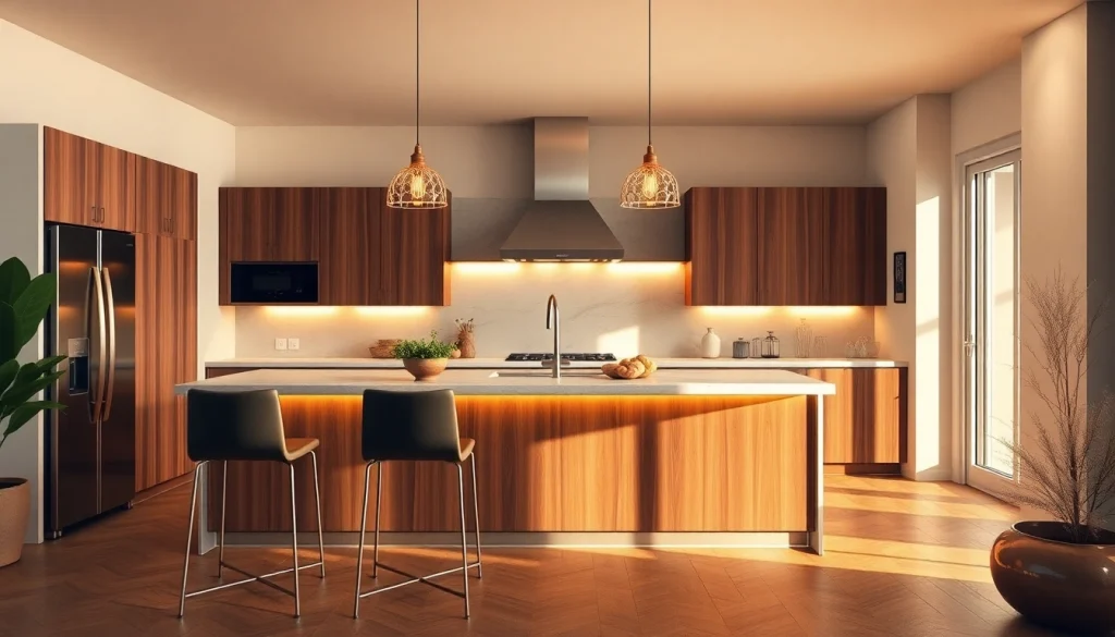 Enhancing the kitchen ambiance with stylish island lighting in a modern setup.
