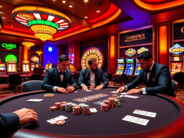 Experience the thrill of CM88 at a vibrant casino with poker chips and roulette wheels.