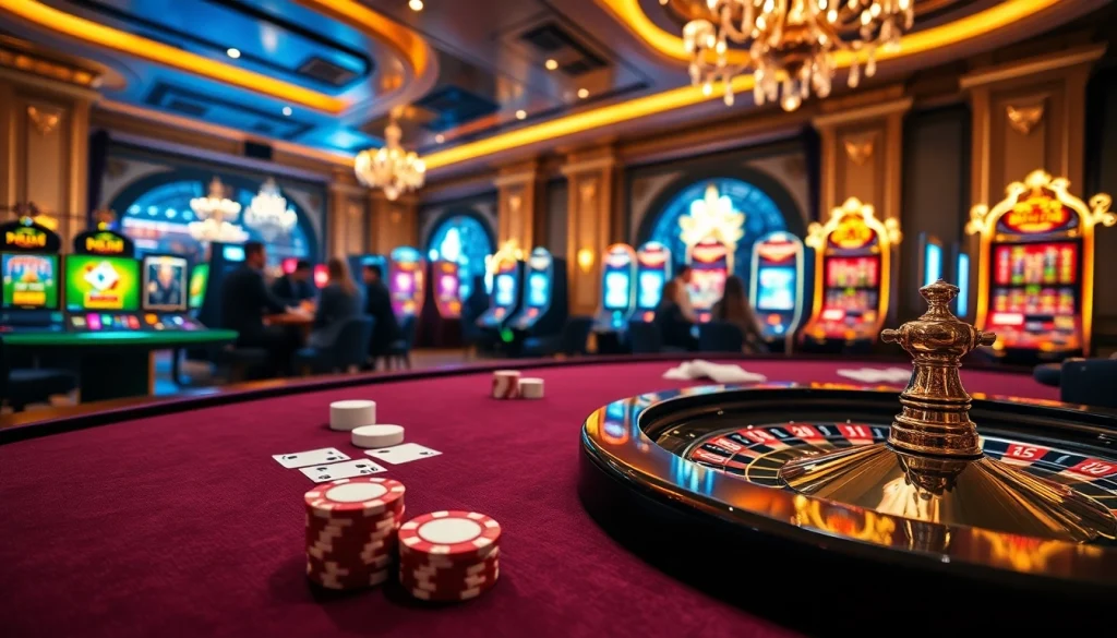 Découvrez l'excitation du casino en ligne France avec une table de poker luxueuse et une roulette.