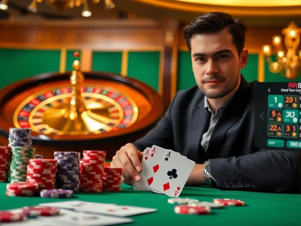 Experience the thrill of RR88 with vibrant poker chips and winning cards on a casino table.