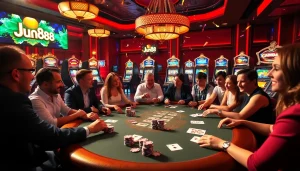 Experience the thrill of poker and casino gaming with Jun88's upscale atmosphere.