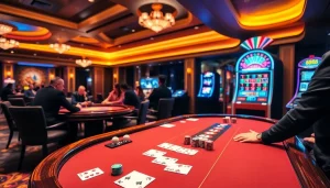 Experience the thrill of LC88 at a luxurious casino table with vibrant games and engaging atmosphere.