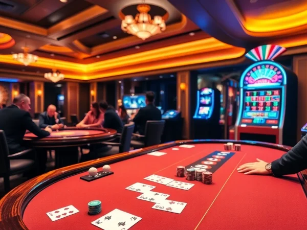 Experience the thrill of LC88 at a luxurious casino table with vibrant games and engaging atmosphere.