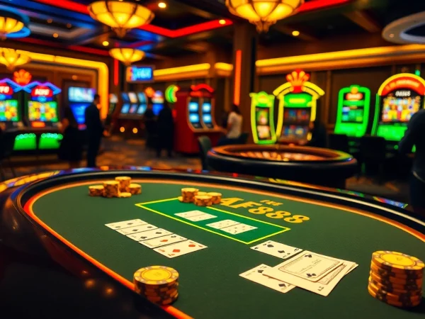 AF88 branded poker table with players immersed in an exciting casino game session