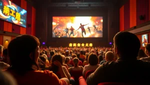 ชมภาพยนตร์ที่น่าตื่นเต้นชัดเจนในโรงหนังที่เต็มไปด้วยผู้คน ดูหนัง