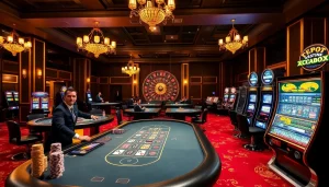 Vivez l'excitation du casino en ligne Français avec des tables de jeu vibrantes et des jetons colorés.