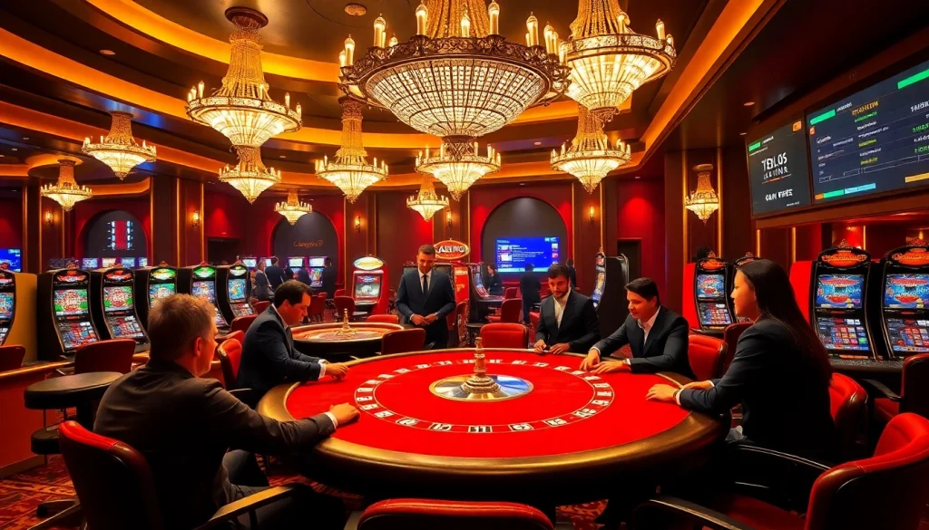 Découvrez l'excitation du casino en ligne France avec des joueurs autour de tables de poker vibrantes.