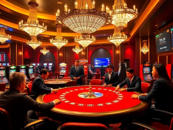 Découvrez l'excitation du casino en ligne France avec des joueurs autour de tables de poker vibrantes.