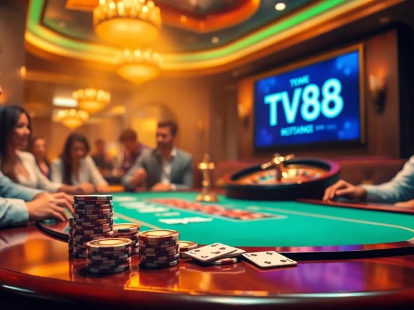 Players strategizing at a luxury poker table with engaging excitement at TV88 casino.