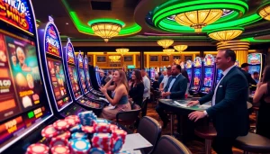 Rasakan sensasi kemenangan bonus slot di mesin kasino yang penuh warna bersama para pemain yang bersemangat.