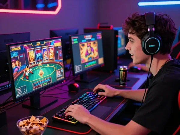 Engaged player enjoying go88 online gaming with vibrant graphics and modern setup.