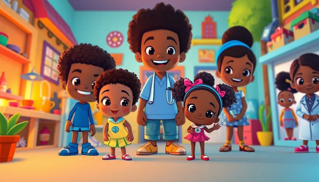 Discover iconic African American cartoons characters in a vibrant scene celebrating diversity and creativity.