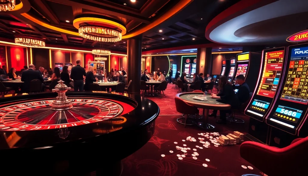 Players winning at Jun88's vibrant casino with roulette and poker games in action.