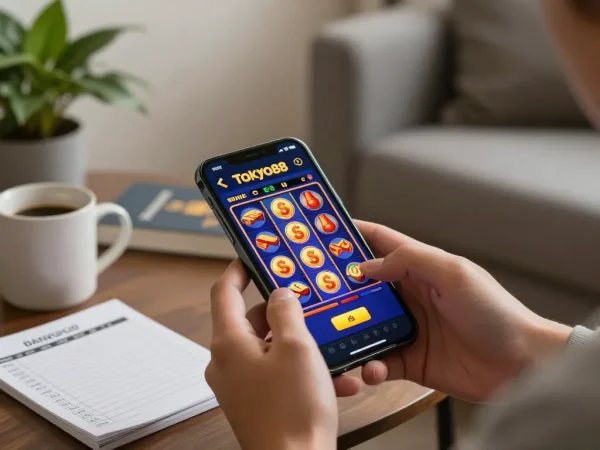 Mainkan aplikasi slot tokyo88 di smartphone dalam pengaturan rumah yang stylish dengan elemen strategis