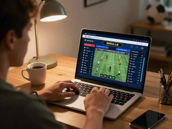 Engaging in online sports betting via laptop showcasing đăng nhập 789win on screen with live odds.