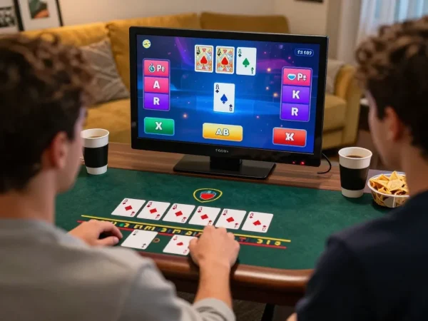 Player engaging in strategic online blackjack on 388bet at home, showcasing an exciting gaming experience.