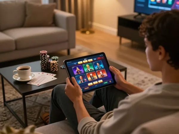 Engaging with the BK8 casino interface on a tablet, showcasing an inviting online gaming environment.