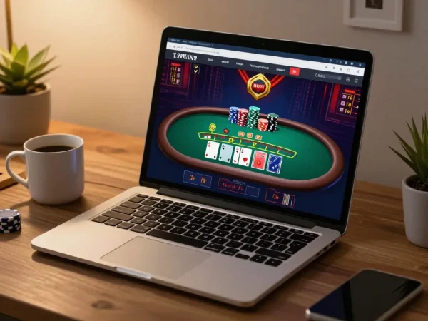 Engage in strategic gameplay with fb88 at a live blackjack table on a cozy home workspace.