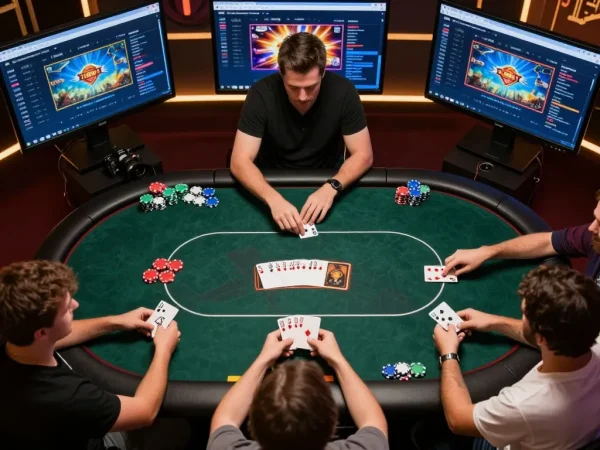 Engaging online poker session revealing thrilling gameplay on 789win com with colorful chips and animated cards.