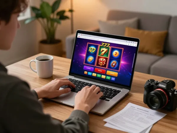 Engaging in slot777 online gaming with a vibrant setup, showcasing casino strategy.