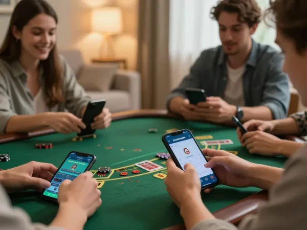 Players enjoying online Blackjack with sunwinapk app, showcasing a vibrant mobile gaming atmosphere.