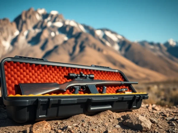 Foam for rifle case securely holding rifles in a rugged outdoor setting.
