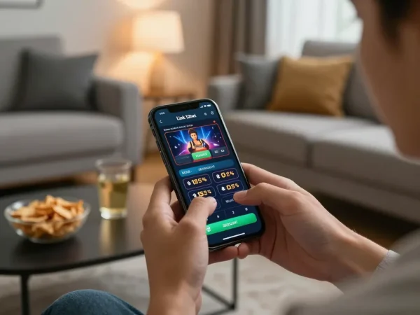 Tham gia ứng dụng casino Link 12bet trên smartphone trong một không gian ấm cúng tại nhà.
