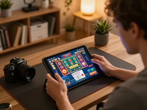 Engaging in strategic gameplay at migliori casino online europei, a person uses a tablet for online gaming.