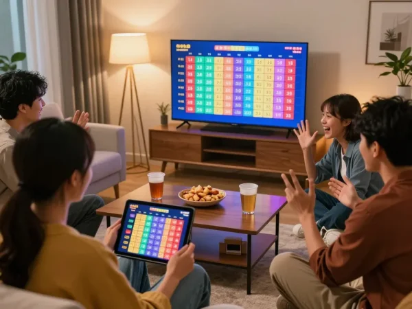 Engaging in live lottery results viewing of hongkong pools on tablet in a cozy home atmosphere.