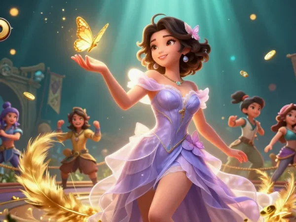 Engage in great toto gambling moments amidst a stunning casino scene filled with gold coins, butterflies, and magical elements.