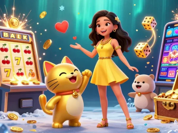 Engage with slot gacor games by winning alongside a lucky mascot in a vibrant casino atmosphere.