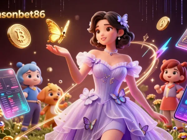 Experience gambling excitement with samsonbet86; stunning illustration of casino vibes and crypto coins.