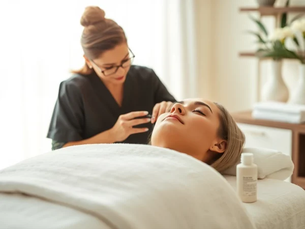 Experience a calming facial treatment with an esthetician near me in a tranquil spa environment.