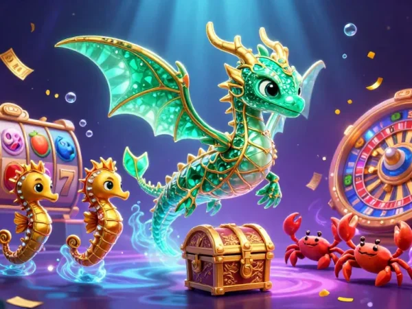Play exciting slots and win in royal casino's vibrant 3D underwater illustration.